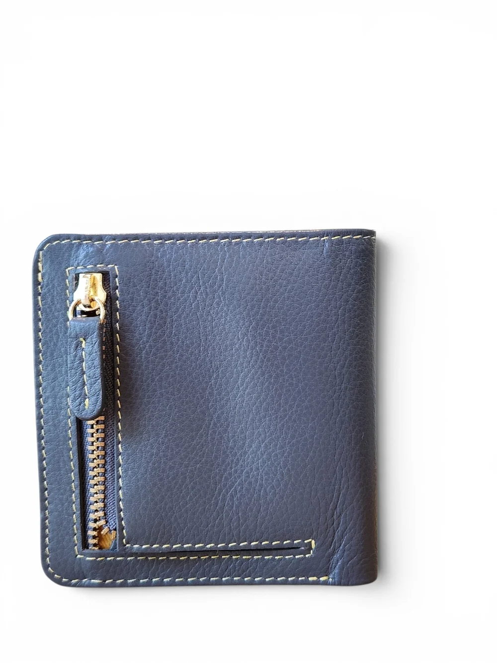New Barneys New York Two-Tone Leather Card Wallet in Mustard & Slate Gray Blue